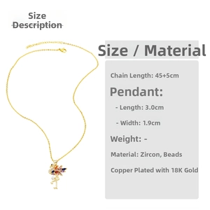 Detailed dimensions of 18K gold plated flamingo pendant with colorful zircons