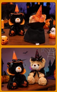 Dettagli fronte e retro di orsacchiotti di Halloween con cappelli da mago e mantelli