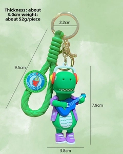 Detailed dimensions of cartoon dinosaur keychain with size labels for height and width