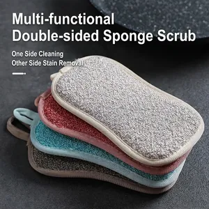 Microfiber Dishwashing Sponge Double Sided Scouring Pad Kitchen Cleaning Tool With Hanging Loop Thick Soft Reusable