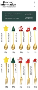 Close-up of golden stainless steel Christmas dessert spoons with cartoon silicone toppers