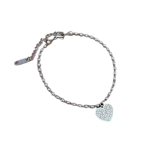 S. STEEL beaded chain bracelet featuring a heart-shaped pendant with sparkling crystals
