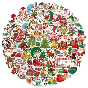 Christmas Stickers Waterproof PVC Decals For Laptop Luggage Guitar Festive Cartoon Santa Snowman Reindeer Decoration