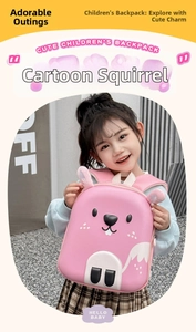 Pink squirrel toddler backpack with 3D ears and lightweight shell for little girls