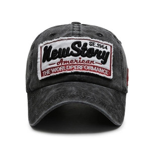 Men's washed cotton baseball cap in charcoal gray with vintage American style embroidery