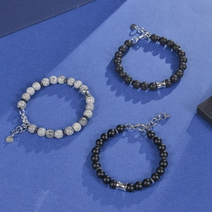 Ensemble de 3 bracelets en pierre naturelle 8mm et lave avec fermoir ajustable en argent S925