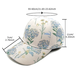 Cappellino etnico ricamato a fiori con dimensioni: circonferenza 55-60cm e visiera di 7cm