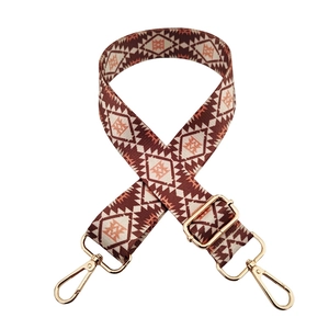 Ethnic style colorful woven guitar strap for crossbody bags with gold lobster clasps