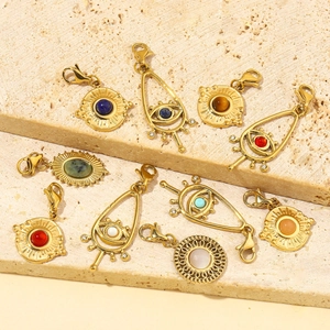 Gold stainless steel lobster clasp pendants with colorful natural stone inlay and eye motif