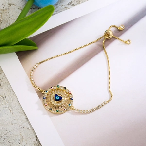 Evil Eye Heart Adjustable Bracelet Copper Micro Pave Zircon French Elegant Jewelry For Women