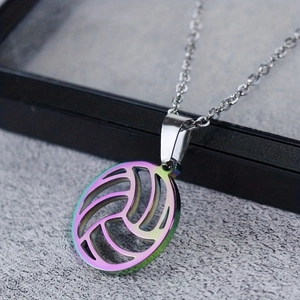 Detail der hohlen Volleyball-Anhänger-Halskette mit Regenbogen-Finish und O-Kette Glied