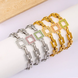 Elegant stainless steel bracelets with colorful zircon stones in gold and silver finishes