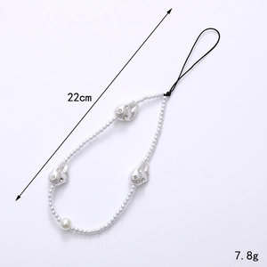 Irregular pearl phone charm with silver rhinestone accents and 22cm total length