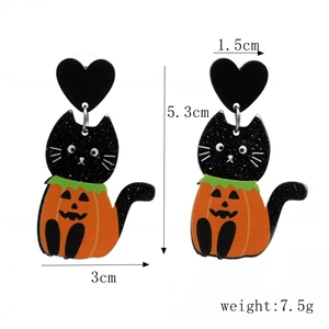 Détail des boucles d'oreilles Halloween chat noir et citrouille avec dimensions