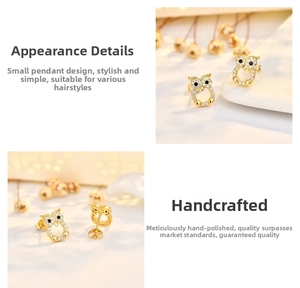 Macro shot of gold owl earrings with white diamonds and black gemstone eyes