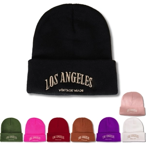 Bonnet Enfant Acrylique Broderie Los Angeles Vintage Made Revers Tricot Chaud Hiver Streetwear Garçons Filles