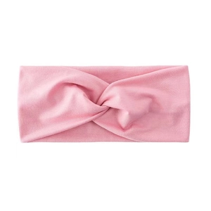 Pink twist headband for women, soft knitted elastic hair band, stylish wide head wrap accessory.