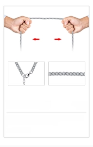 Detail of 3mm zircon tennis necklace in s925 silver showing durability under tension