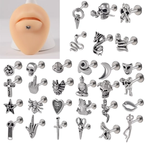 Stainless Steel Lip Rings Internally Threaded Labret Studs Flat Back Piercing Jewelry Gothic Punk Various Shapes