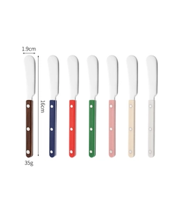Detailed view showing 16cm butter knives in seven colors with specific size annotations