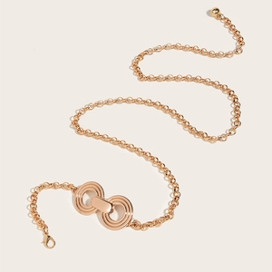Golden metal chain belt for dresses with double ring buckle and lobster clasp decoration