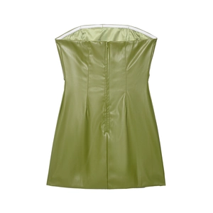 Robe bustier en similicuir vert avocat avec fermeture éclair au dos et coupe moulante chic