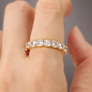 Classic 4mm full eternity band with round micro-pave cubic zirconia in gold plating