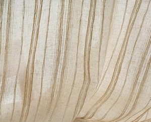 Close-up of beige linen fabric with brown vertical stripes for translucent curtains