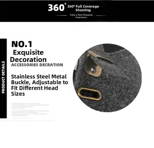 Detail of adjustable stainless steel copper buckle on gray wool baseball cap