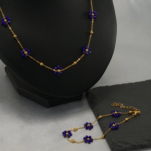 Crystal Flower Necklace And Bracelet 18K Gold Plated Stainless Steel Bohemian Floral Jewelry For Women