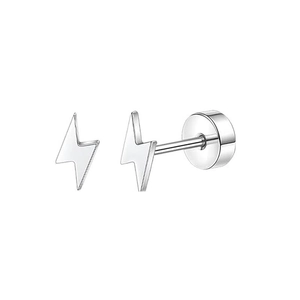 Polished silver lightning bolt stud earrings made of durable stainless steel