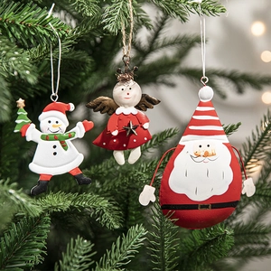 Christmas Tree Pendants Painted Iron Metal Snowman Santa Angel Hanging Ornaments Holiday Party Decor