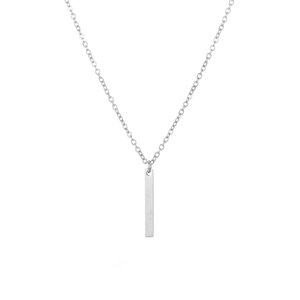 Polished silver vertical bar pendant necklace in minimalist stainless steel for women