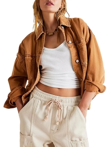 Retro brown washed denim jacket with drop shoulders and distressed vintage details
