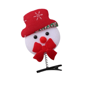 Pinza de pelo navideña con muelle de muñeco de nieve y sombrero rojo para niñas