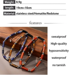 Detailed view of handmade braided stone bracelet showing 19cm length and 8.9g weight