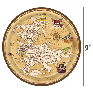 Piatto di carta da 9 pollici a tema mappa del tesoro dei pirati per feste avventura