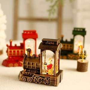Christmas Santa Claus Snow Globe Lantern Vintage Train LED Night Light PVC Water Glitter Desktop Ornament Holiday Gift
