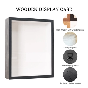 Detail view of black MDF shadow box with clear plexiglass and wall hanging hook mechanism