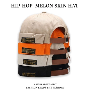 Retro brimless miki hats in khaki orange beige and black with adjustable leather straps