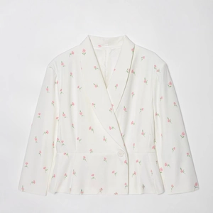 Veste blazer pour femme blanche à imprimé floral rose avec taille cintrée à un bouton