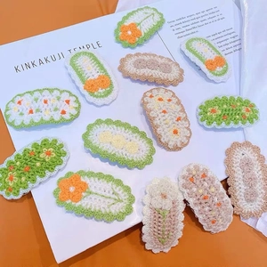 Handmade Crochet Knitted Hair Clips Sweet Floral Cherry Pattern BB Pins Aesthetic Hair Accessories For Girls