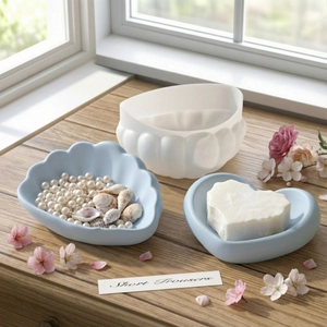DIY heart and shell shaped silicone molds for resin soap tray and jewelry organizer