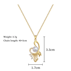 Detailed size chart showing 40+5cm chain length and pearl pendant dimensions for necklace