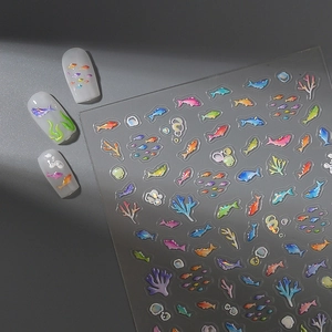 3D colorful tropical fish and coral nail art stickers with iridescent relief effect