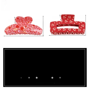 Detail showing dimensions and two color options for acrylic heart-shaped hair claw clips