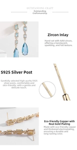 Close-up of S925 silver needle earrings with AAA zircon inlay and teardrop design