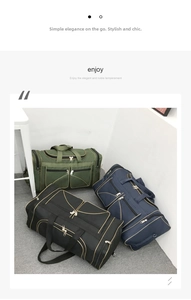 Three men's large oxford cloth travel bags in army green, navy blue, and black colors