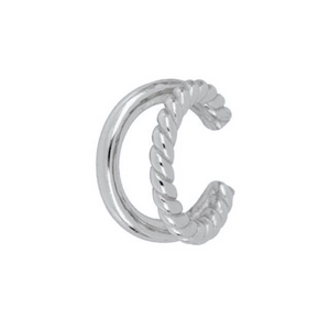 Double-layered silver ear cuff with rope texture and smooth finish for non-pierced ears