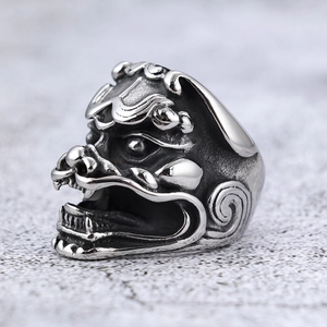 Punk style stainless steel Kylin ring with vintage polished finish for men and women
